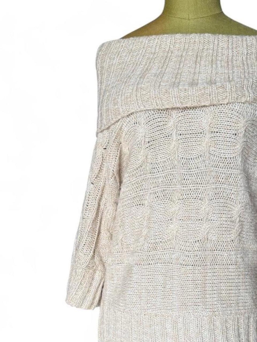 Vintage It's Our Time Cream Cable Knit Off the Shoulder Sweater Size M